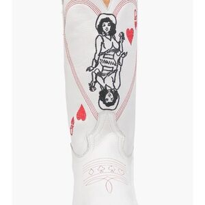 Women's White and Red Embroidered Boots
